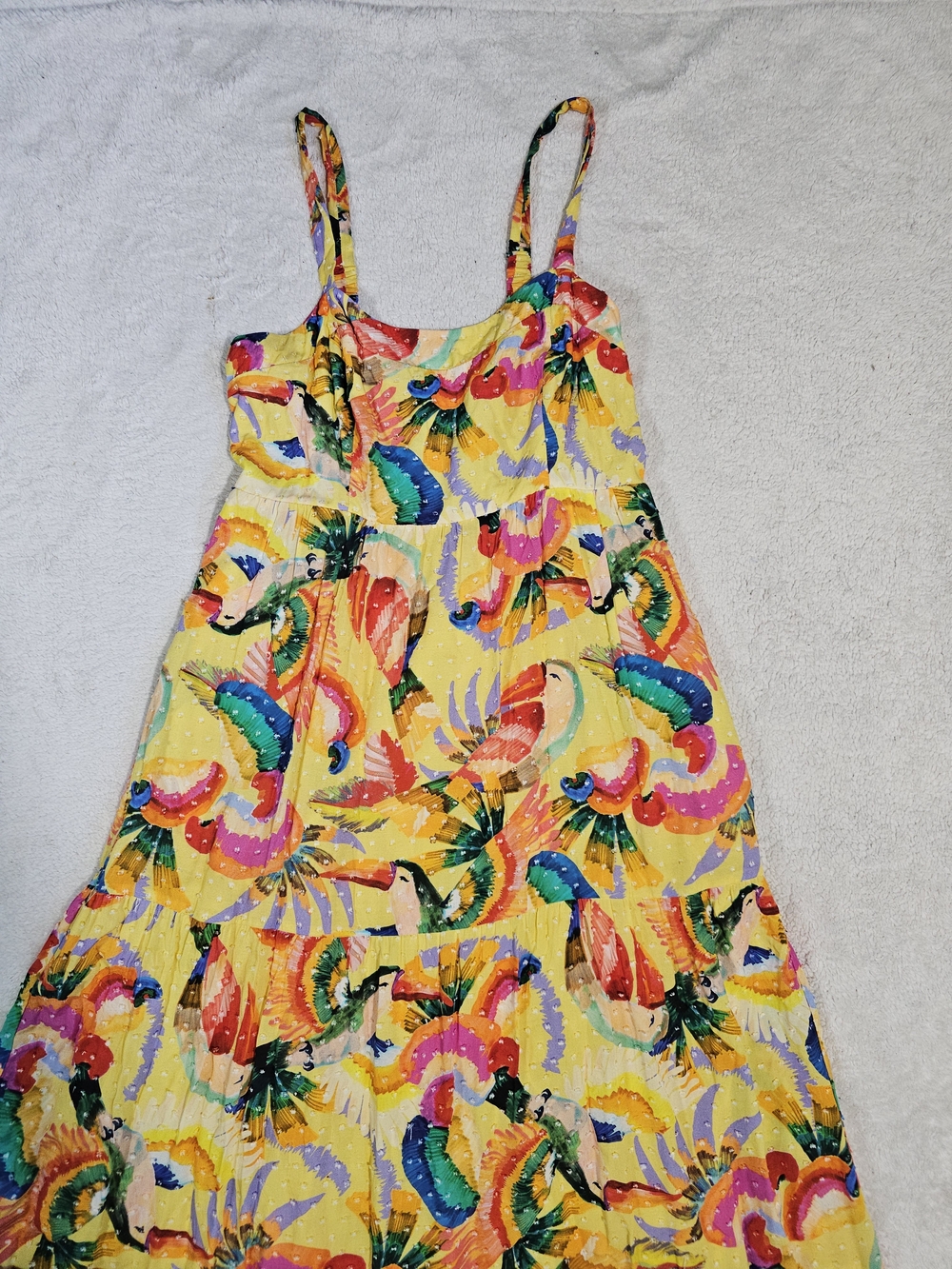 Anthropologie Farm Rio Yellow Textured Tropical Floral Maxi Dress Women's M - Picture 7 of 16